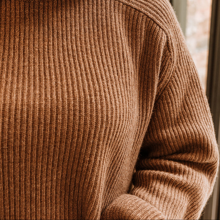 Chelsea Cashmere Mix Crewneck Ribbed Sweater | Tobacco