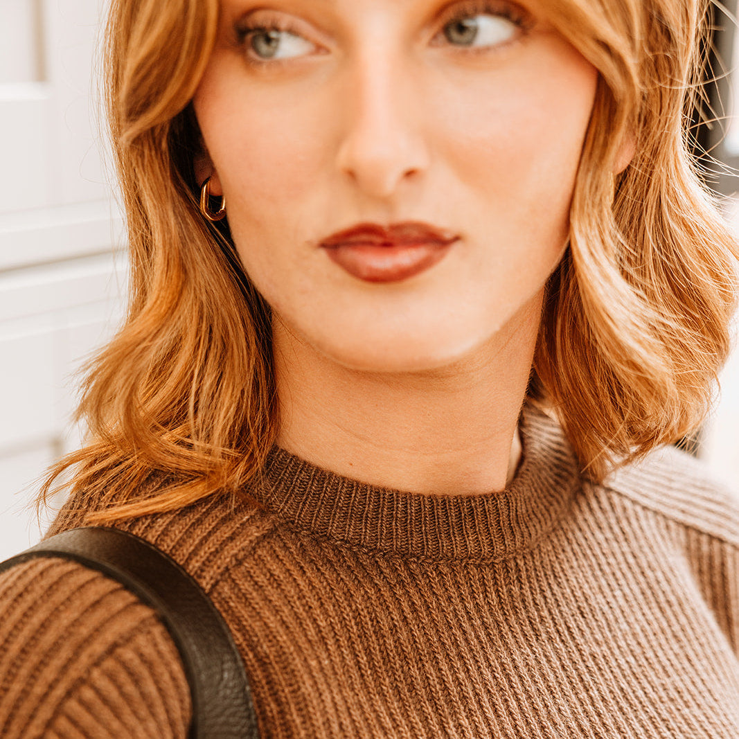 Chelsea Cashmere Mix Crewneck Ribbed Sweater | Tobacco