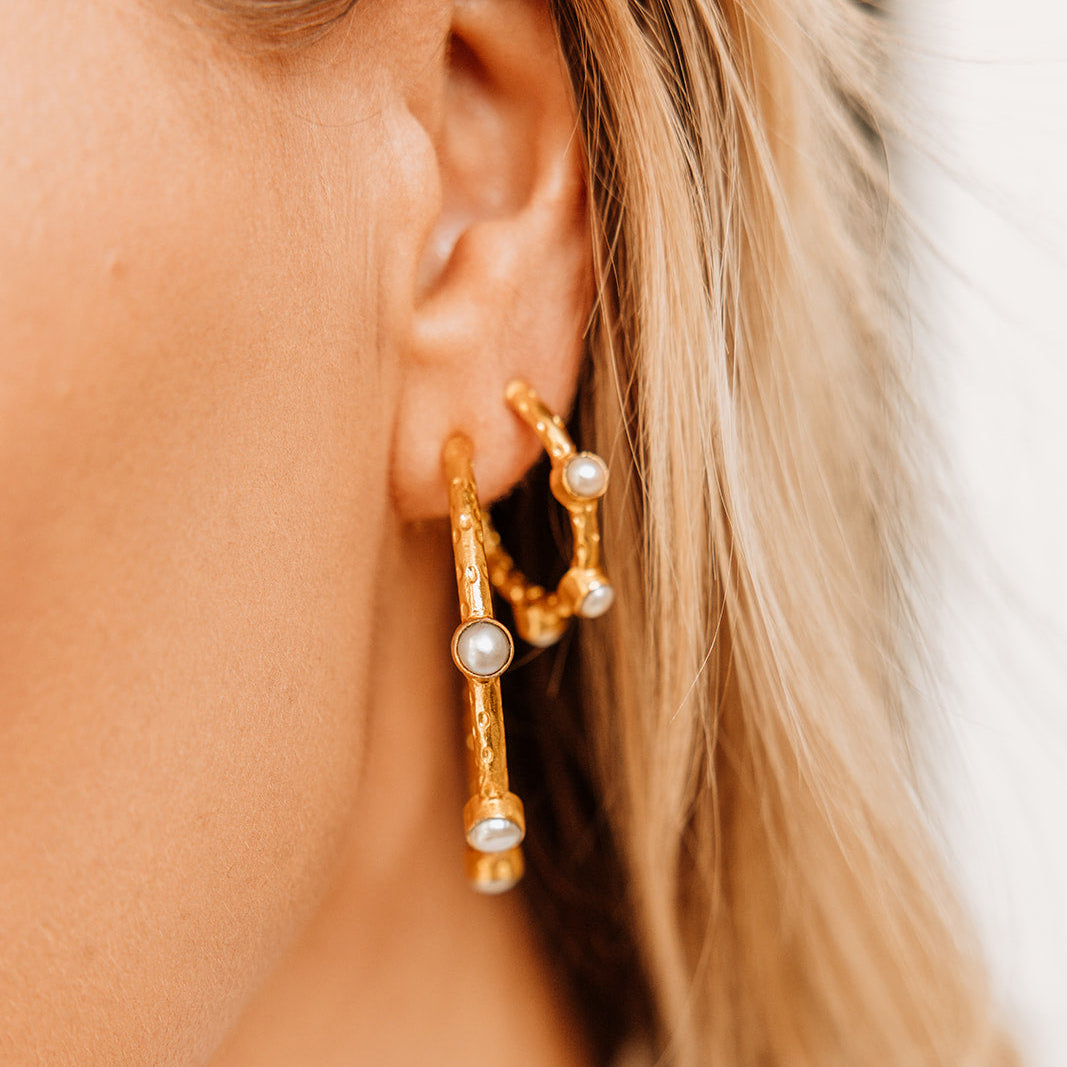 Celeste Freshwater Pearl Gold Hoop Earrings