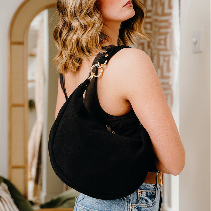 Chelsea Suede Curved Shoulder Bag | Black