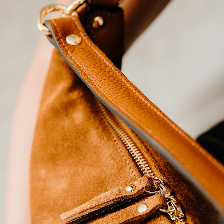 Chelsea Suede Curved Shoulder Bag | Dark Tan