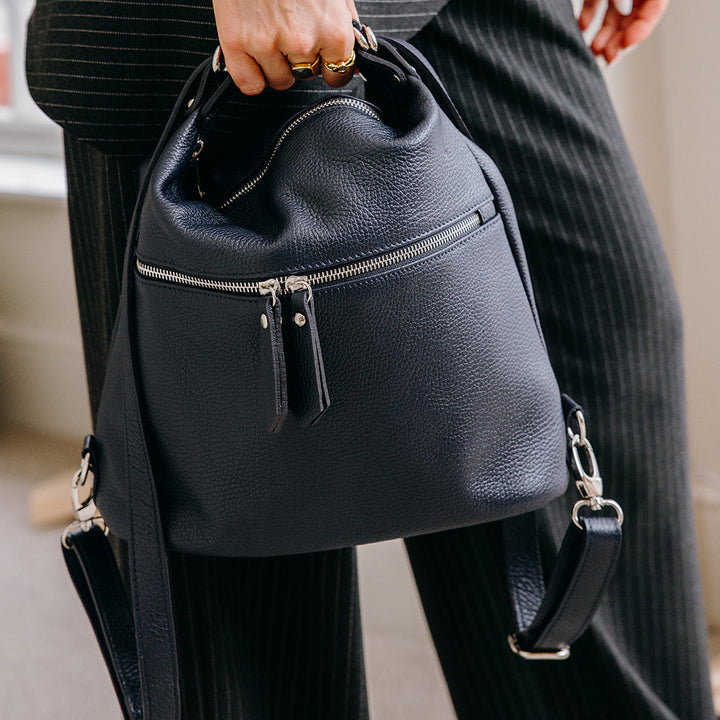 Battersea Italian Leather Multiway Tote and Backpack | Navy
