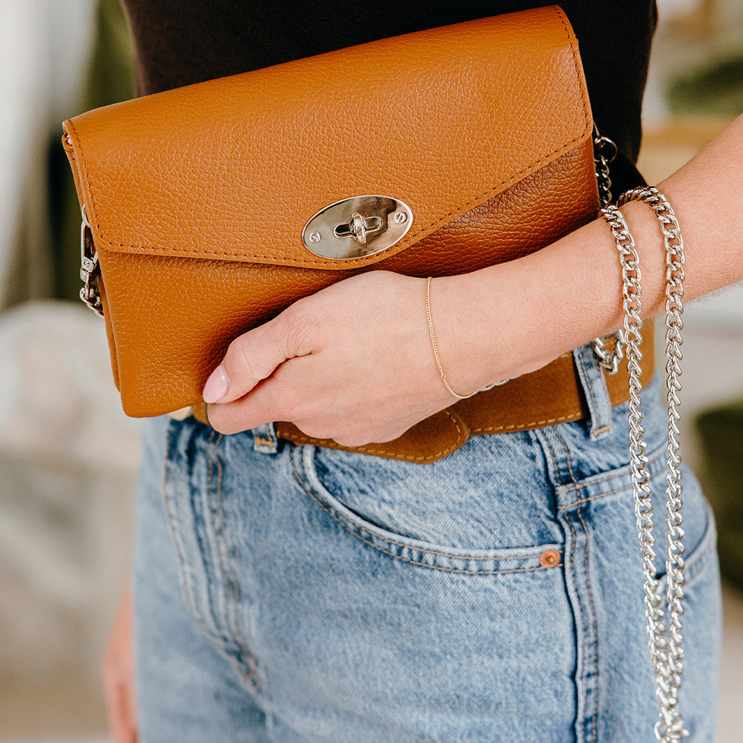 Marylebone Italian Leather Large Wallet on Chain | Tan