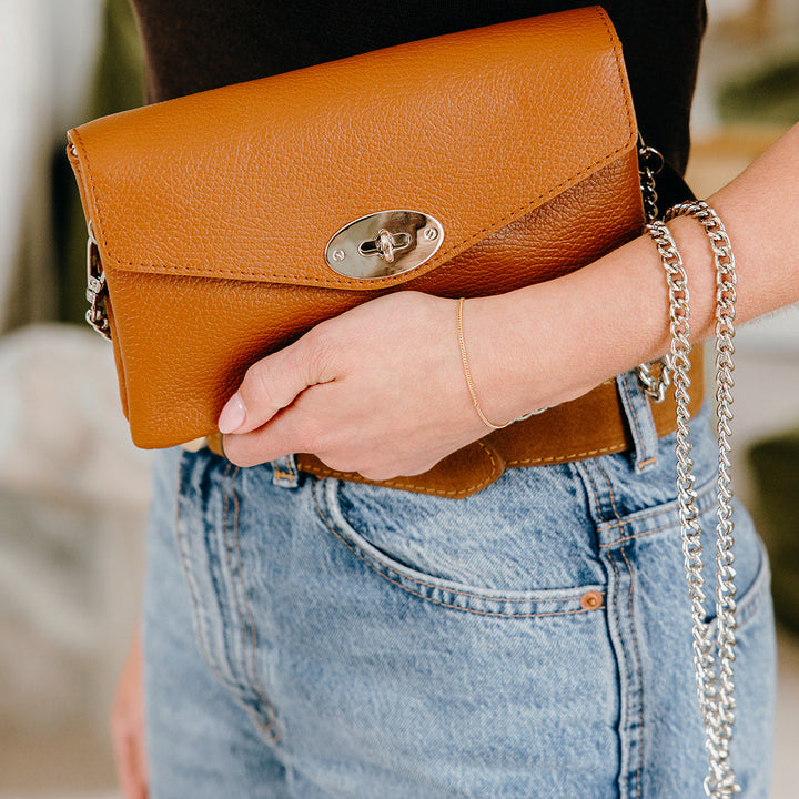 Marylebone Italian Leather Large Wallet on Chain | Tan