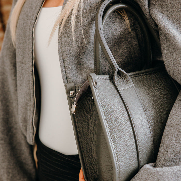 Brompton Italian Leather Small City Tote Bag | Grey