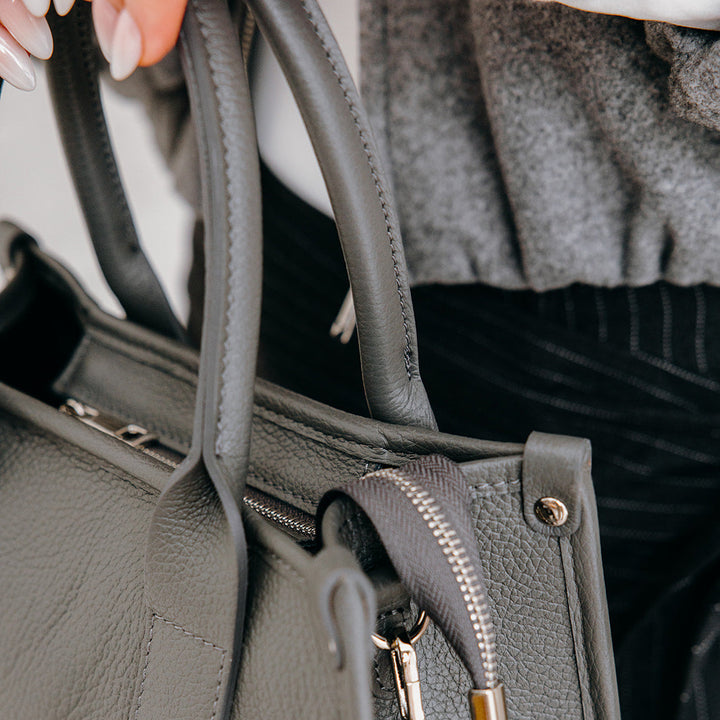 Brompton Italian Leather Small City Tote Bag | Grey