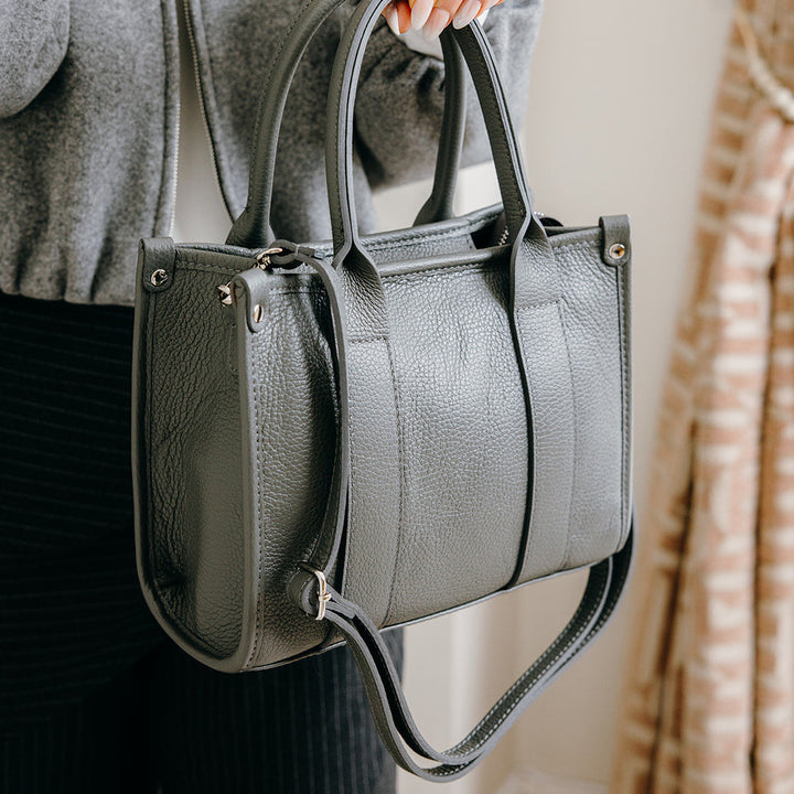 Brompton Italian Leather Small City Tote Bag | Grey
