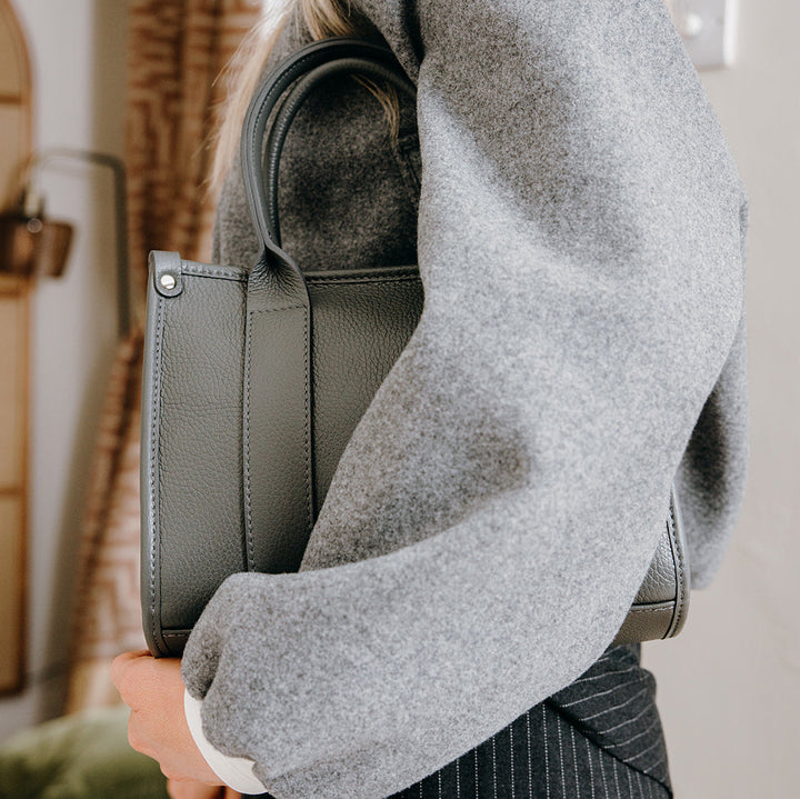 Brompton Italian Leather Small City Tote Bag | Grey