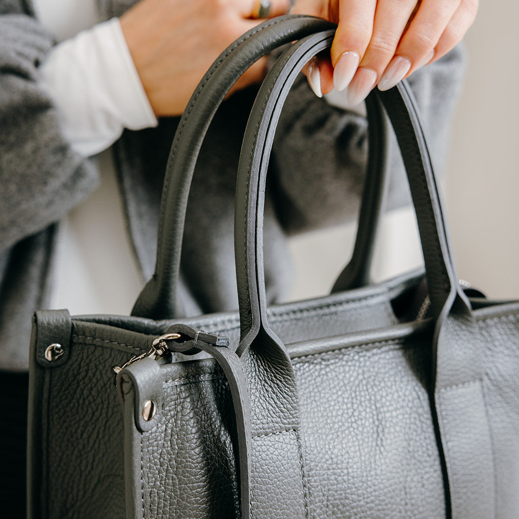 Brompton Italian Leather Small City Tote Bag | Grey