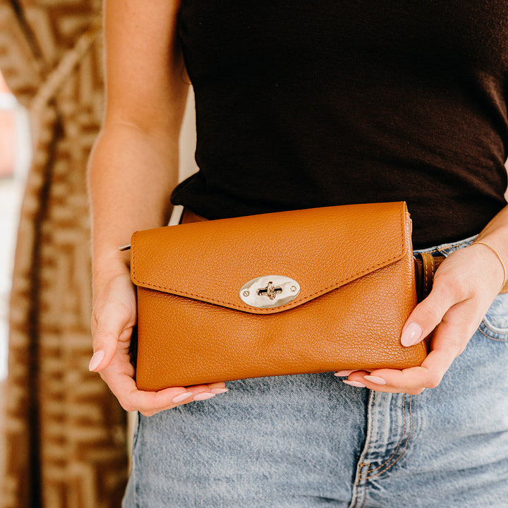Marylebone Italian Leather Large Wallet on Chain | Tan