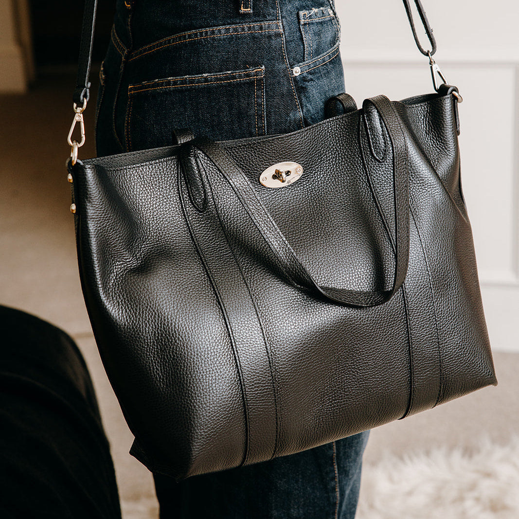 Marylebone Real Leather Large Classic Tote Bag | Black