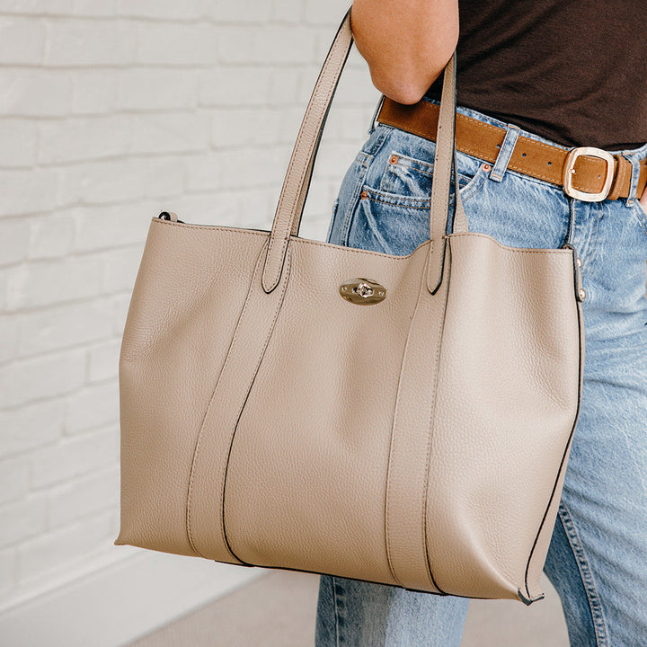 Marylebone Real Leather Large Classic Tote Bag | Beige