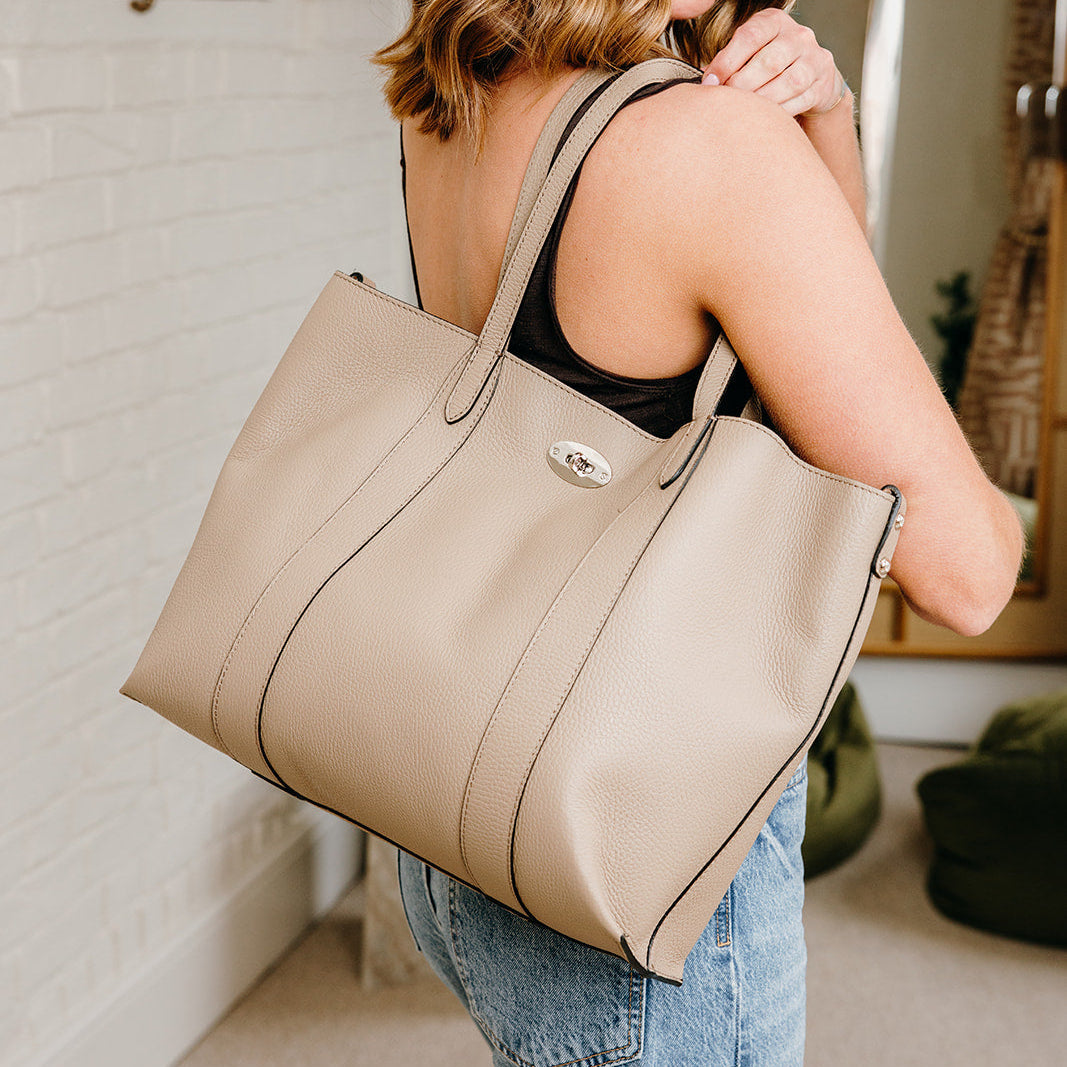 Marylebone Real Leather Large Classic Tote Bag | Beige