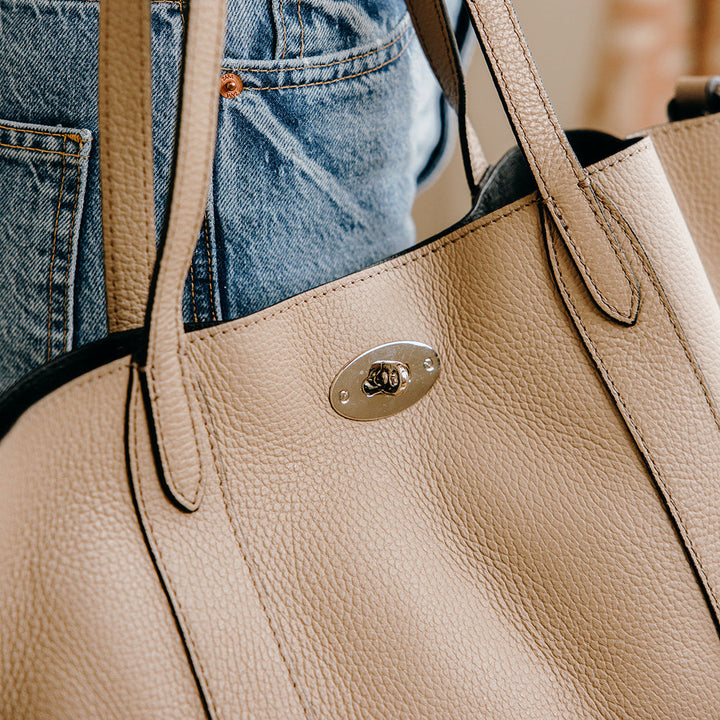 Marylebone Real Leather Large Classic Tote Bag | Beige