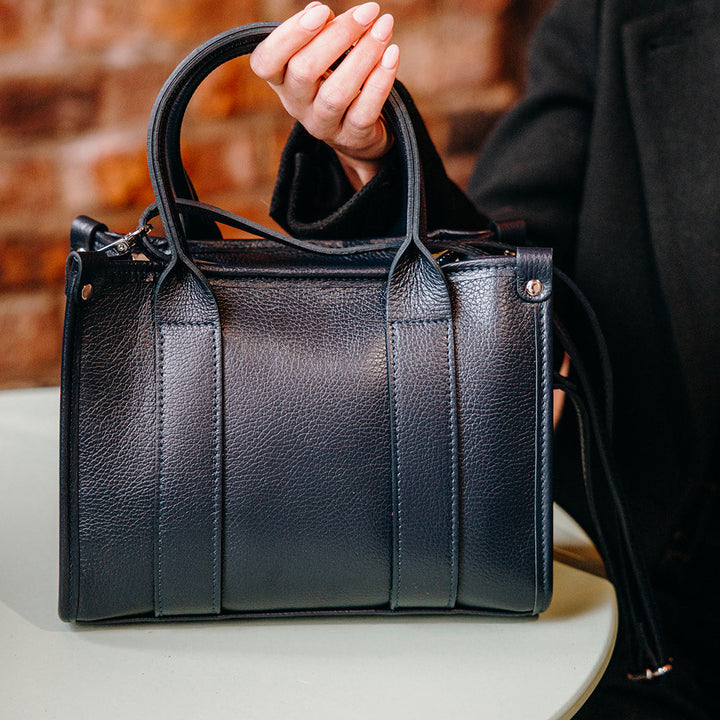 Brompton Italian Leather Small City Tote Bag | Navy