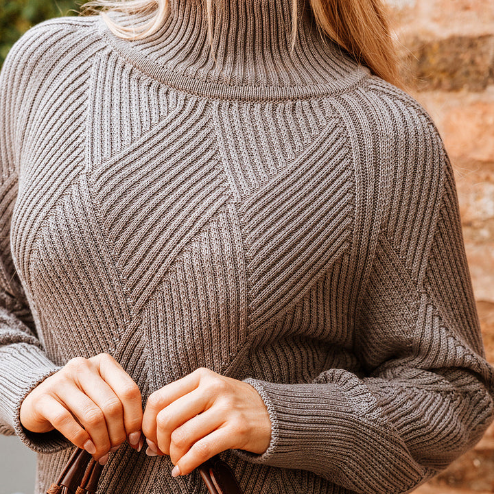 Sorrell Luxury Geo Print Turtle Neck Sweater | Grey