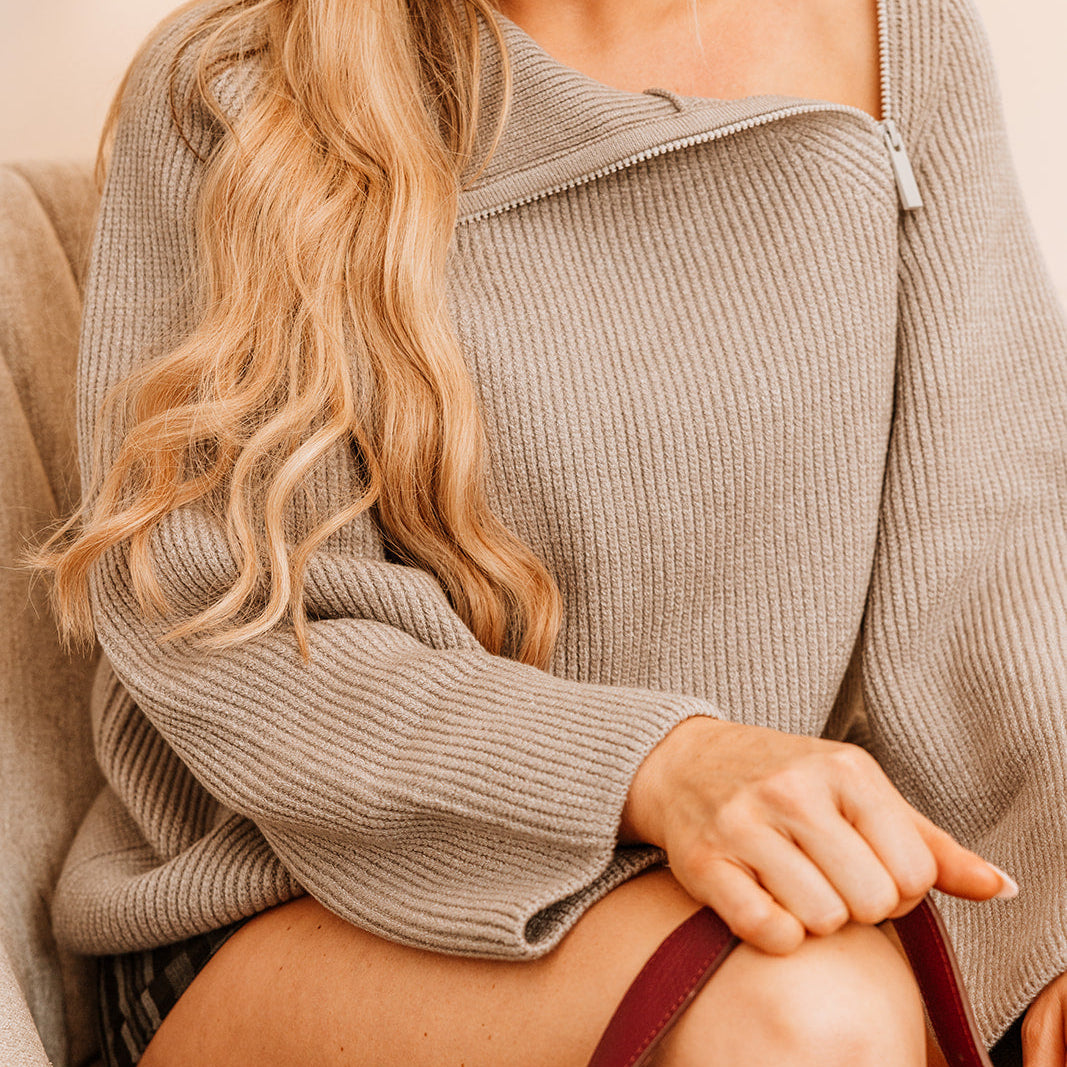 Fairburn High Neck Sweater with Sid Zip Collar  | Grey