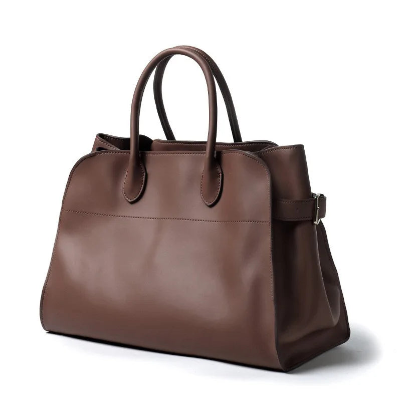 Margot Large Black Leather Tote. Coffee