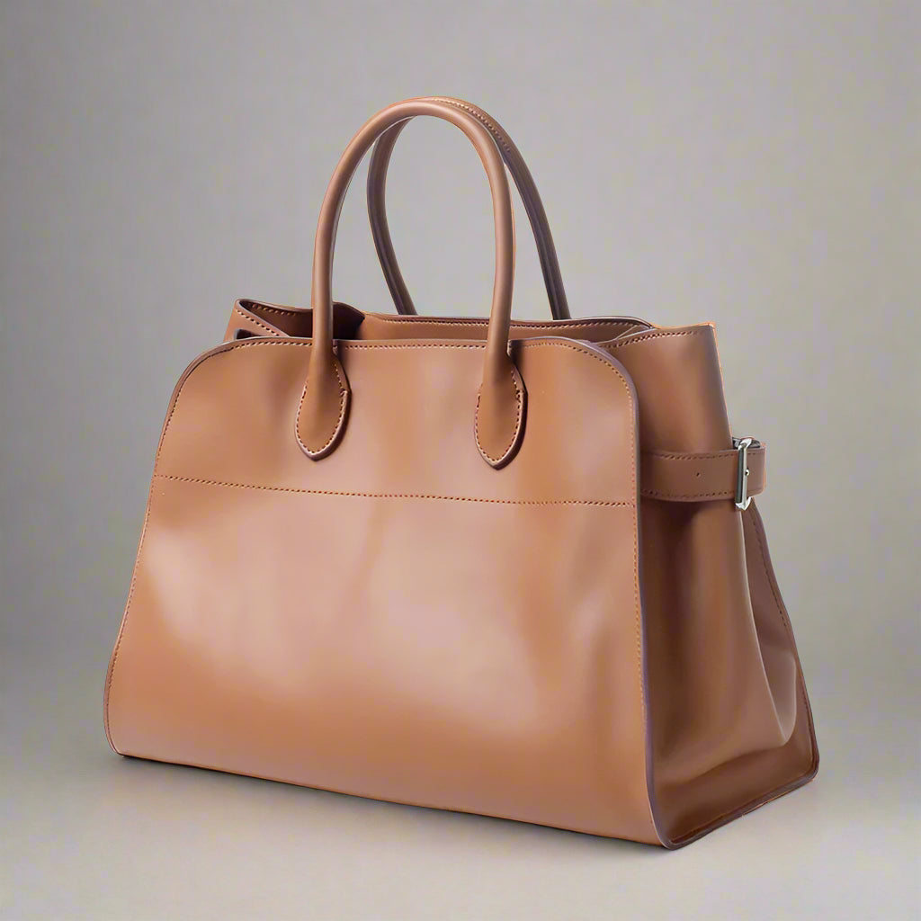 Margot Large Black Leather Tote. Tan