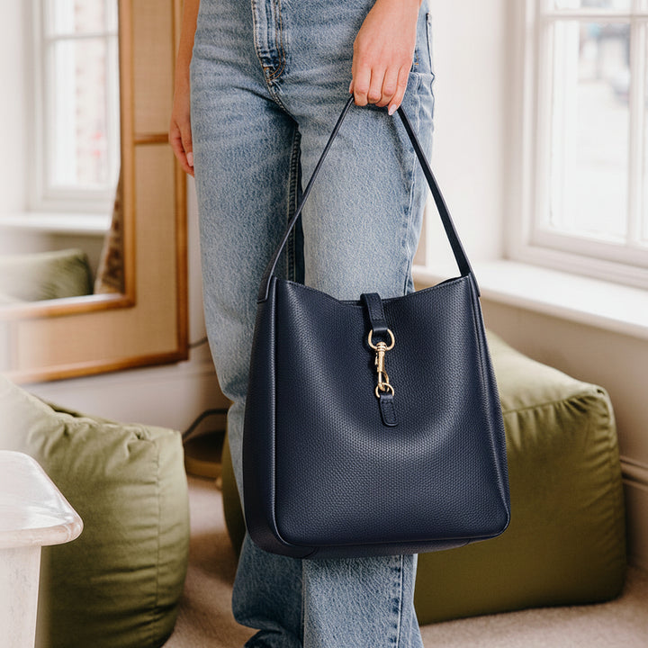Hampstead Leather Hobo Bag | Navy