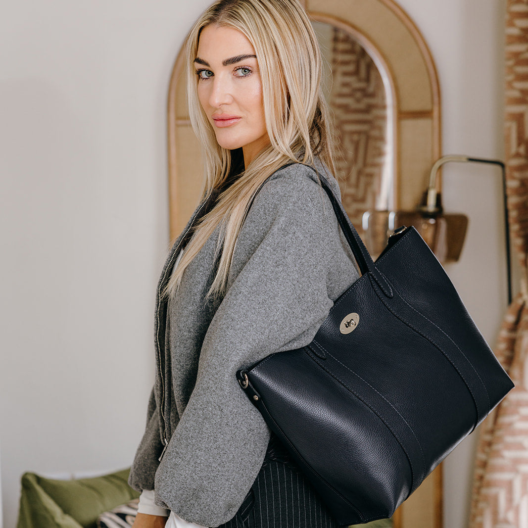 Marylebone Real Leather Large Classic Tote Bag | Navy
