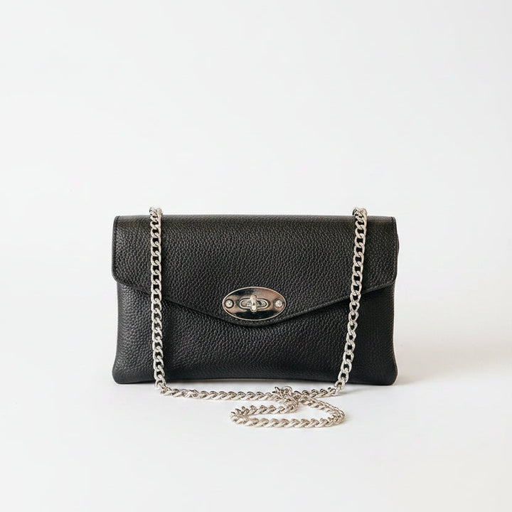 Marylebone Italian Leather Large Wallet on Chain | Black