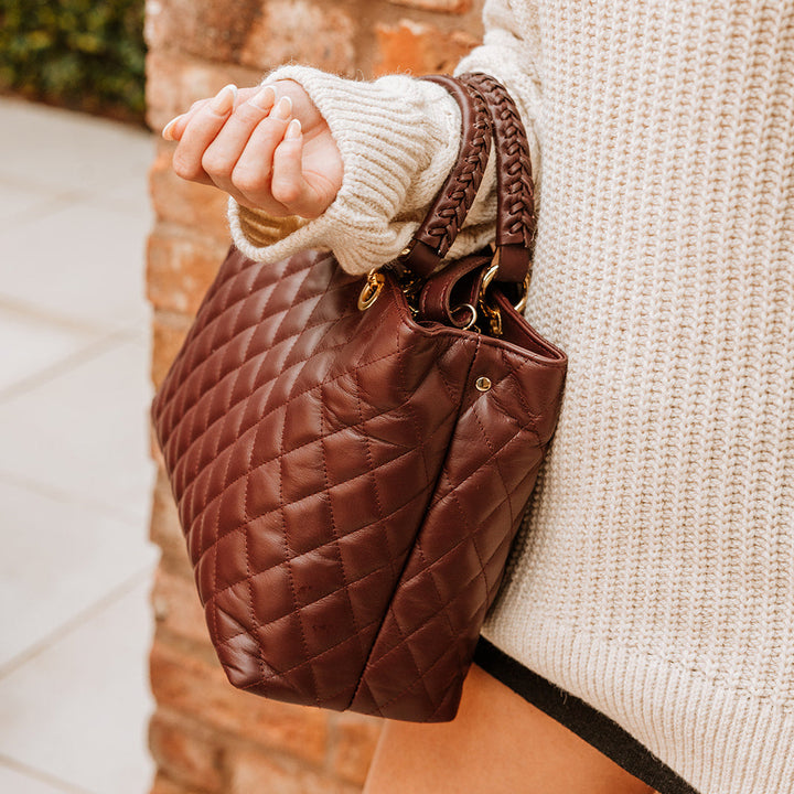 Kensington Italian Leather Quilted Tote Bag | Burgundy