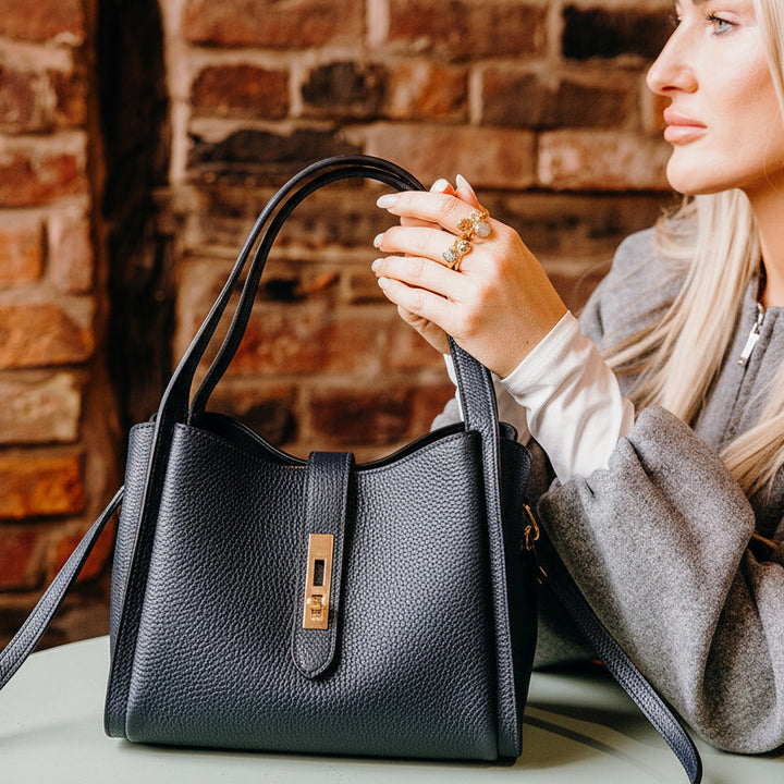 Mayfair Leather Shoulder Tote | Black