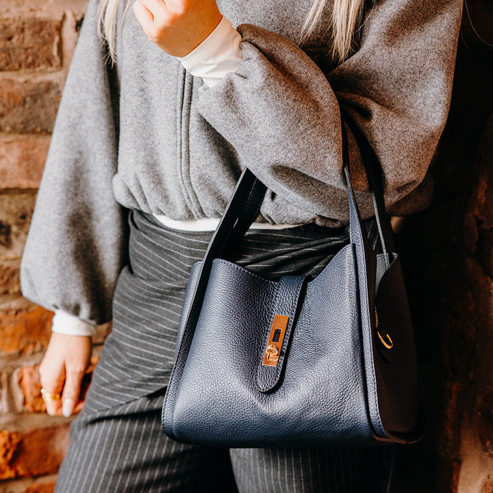 Mayfair Leather Shoulder Tote | Navy
