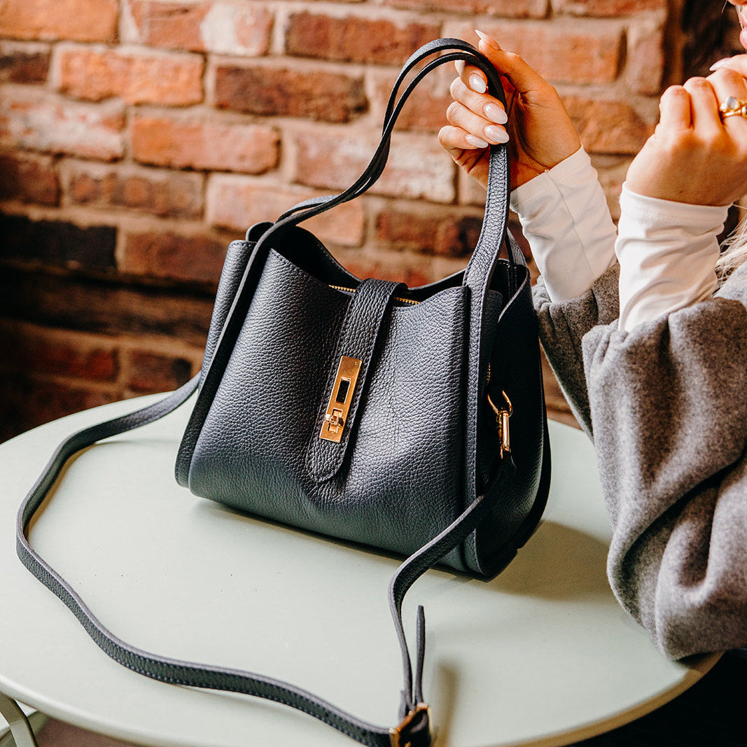 Mayfair Leather Shoulder Tote | Navy