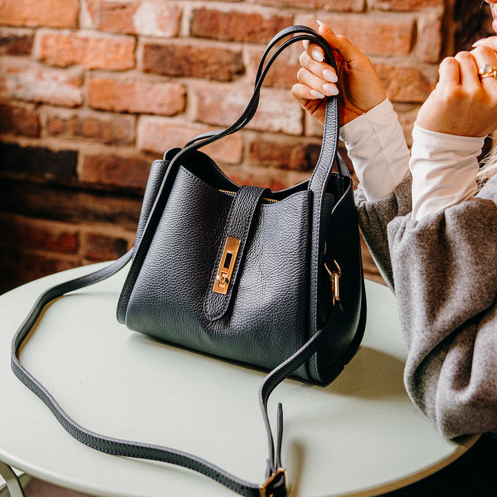 Mayfair Leather Shoulder Tote | Navy