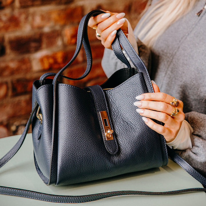 Mayfair Leather Shoulder Tote | Navy