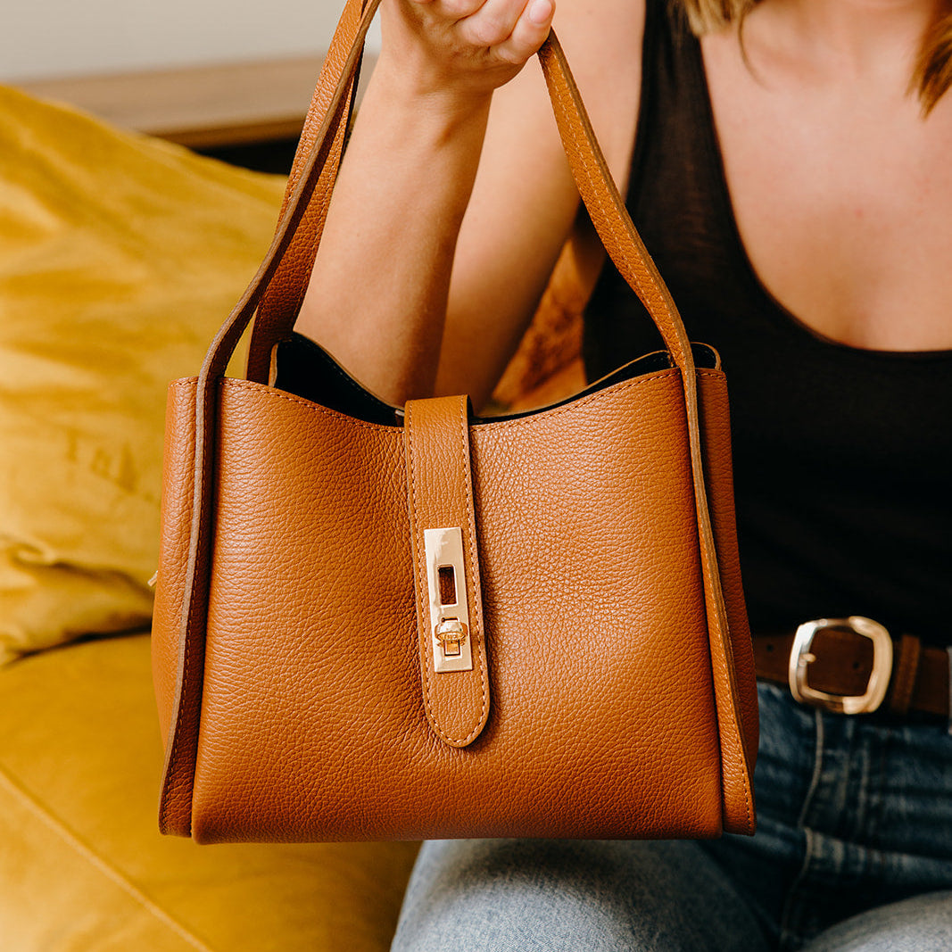Mayfair Leather Shoulder Tote | Dark Tan