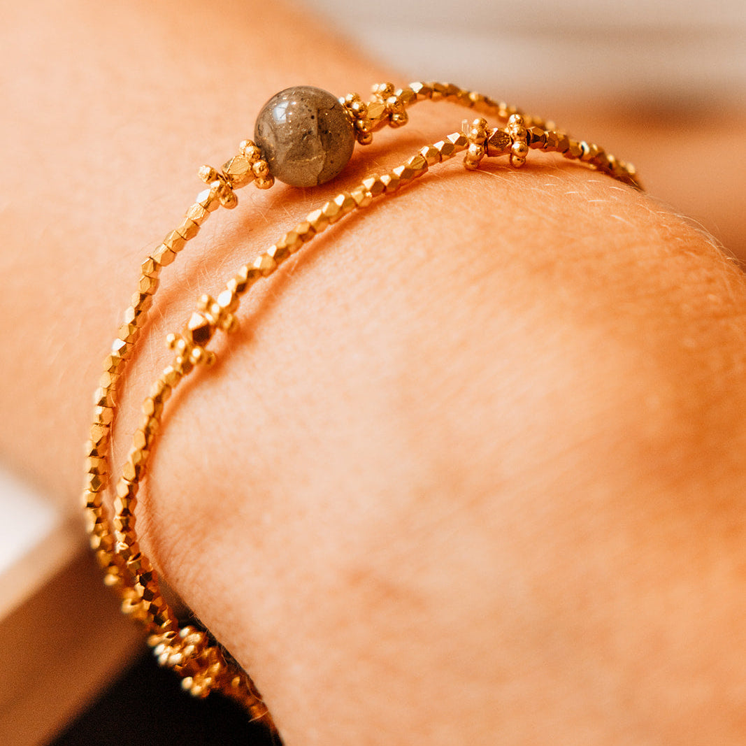 Mellor Stretch Labradorite Bracelet Set | Gold