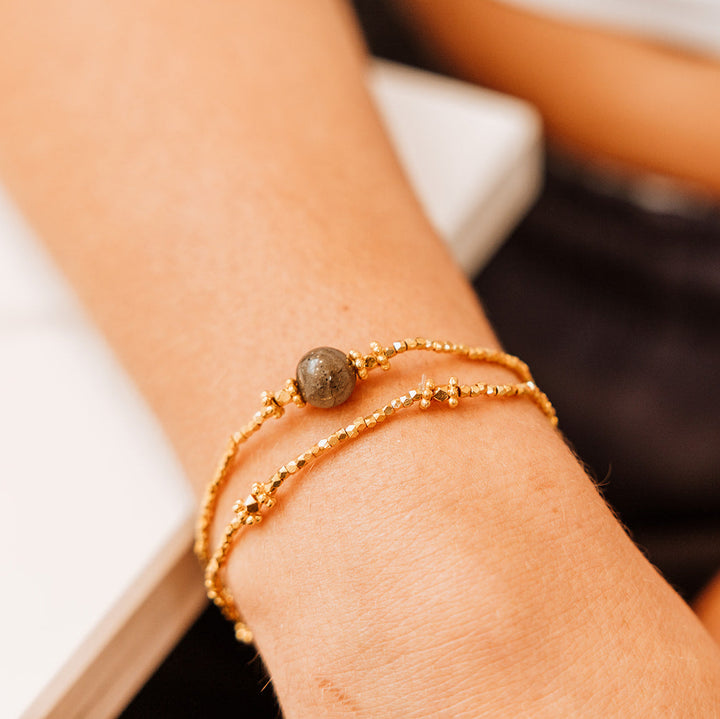 Mellor Stretch Labradorite Bracelet Set | Gold