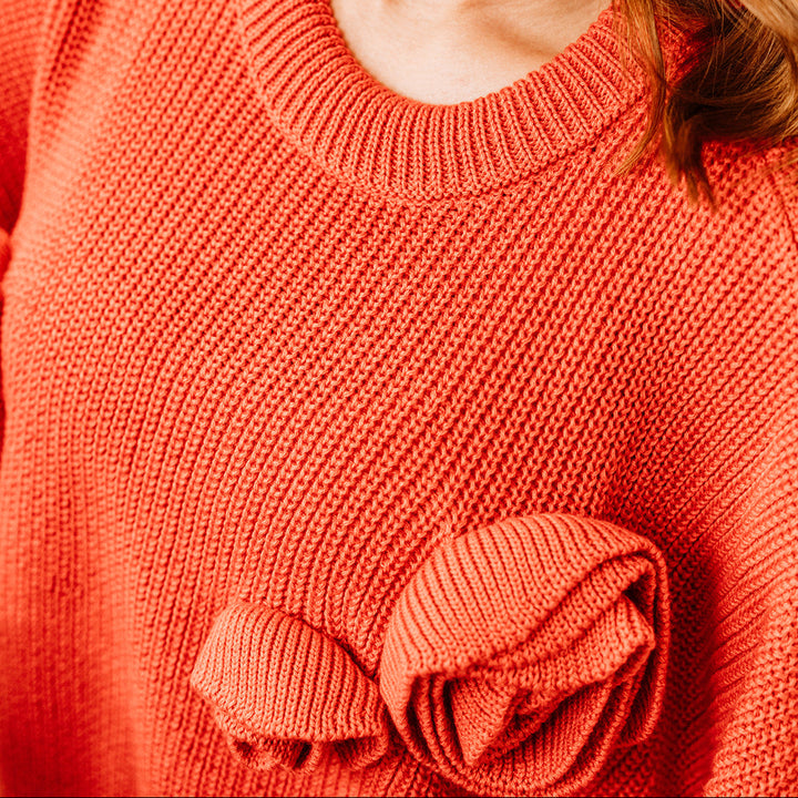 Audrey Luxury Red Rose Crew Neck Sweater | One Size