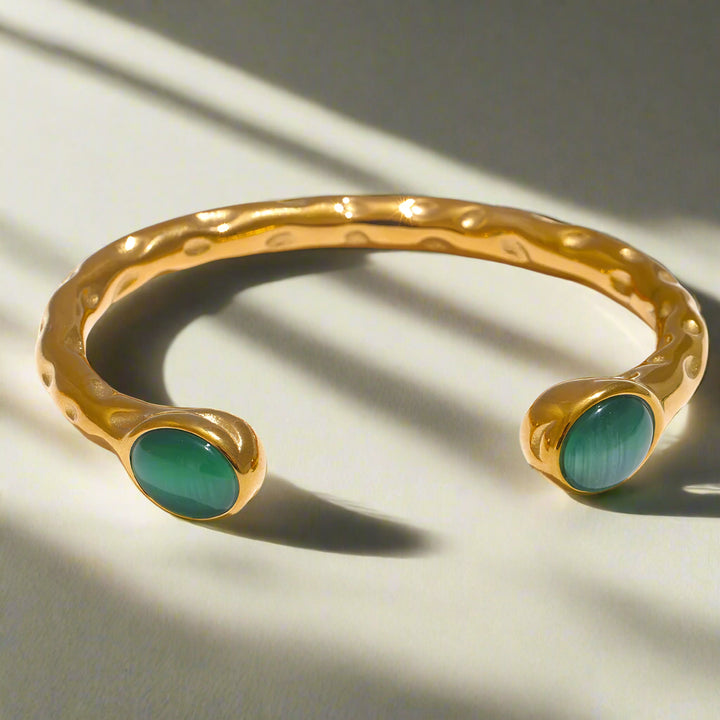 Meredith Multicoloured Stone Gold Cuff Bracelet. Green