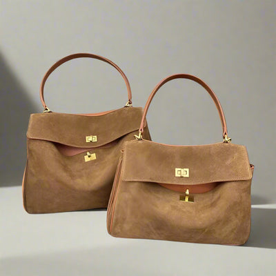 Celina Large Suede Leather Tote Bag. Camel Suede