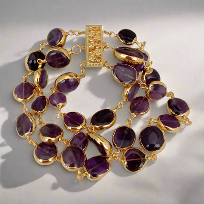 Fabia Three Strand Wrap Amethyst Bracelet | Gold