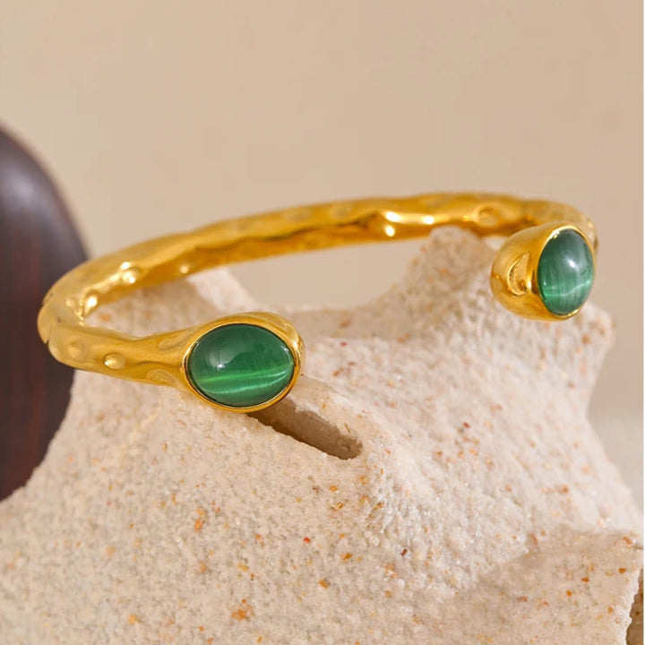 Meredith Multicoloured Stone Gold Cuff Bracelet. Green