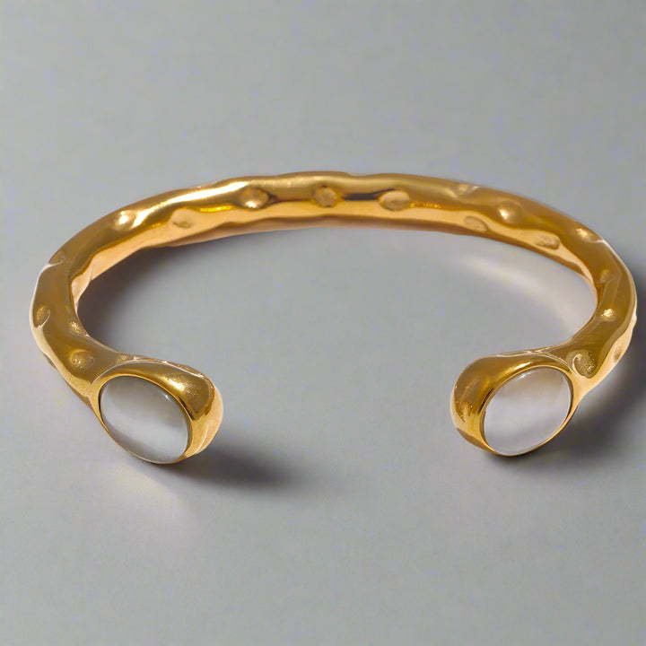 Meredith Multicoloured Stone Gold Cuff Bracelet. White