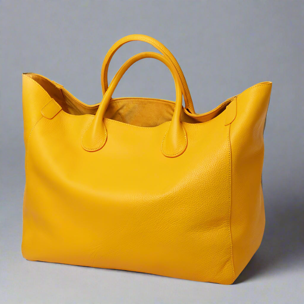 Adele Pebbled Leather tote bag in Yellow