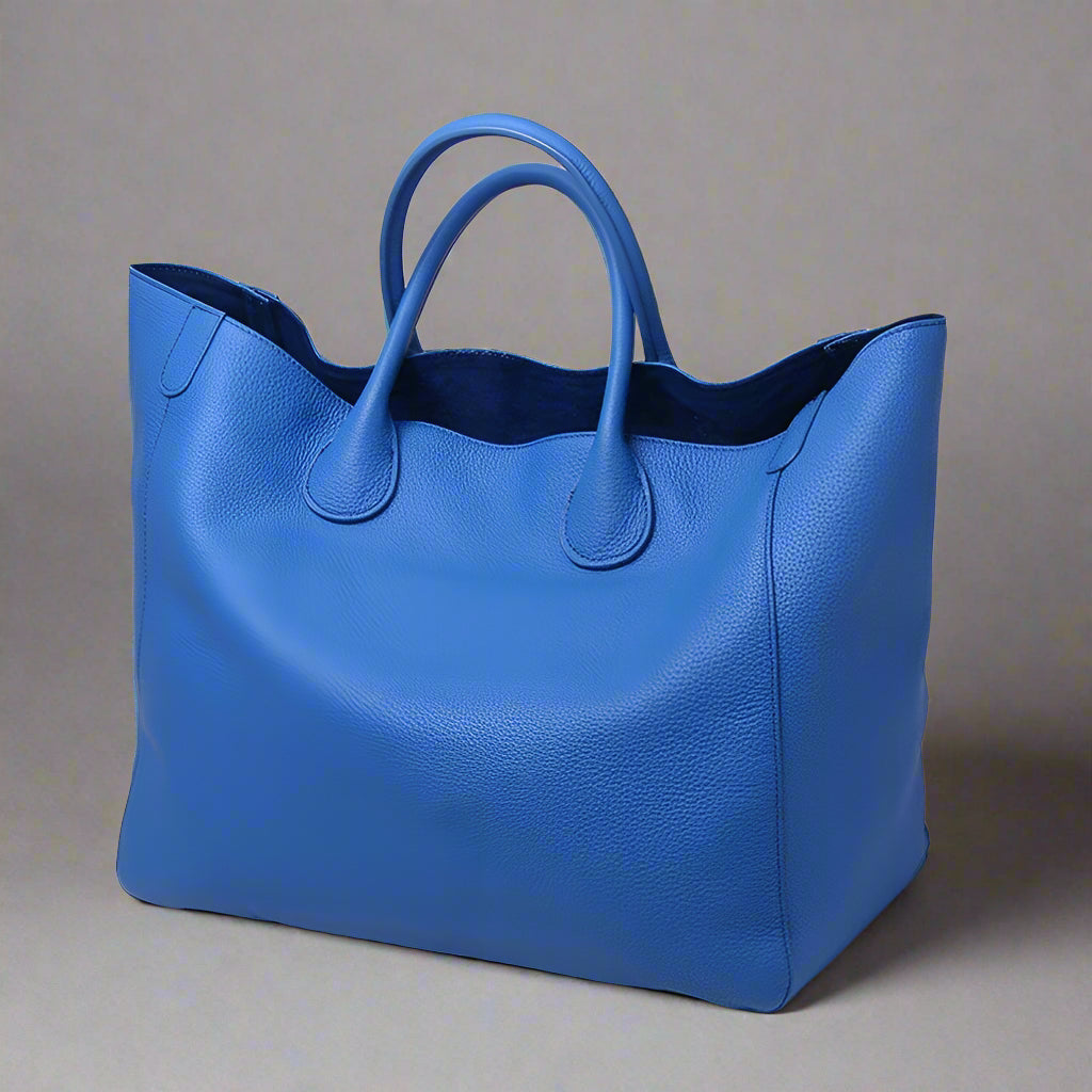 Adele Pebbled Leather tote bag in Blue