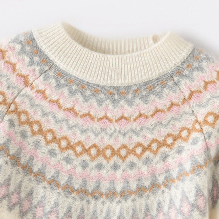 Jacqui Pure Cashmere Fair Isle Crew Neck Sweater | Ivory