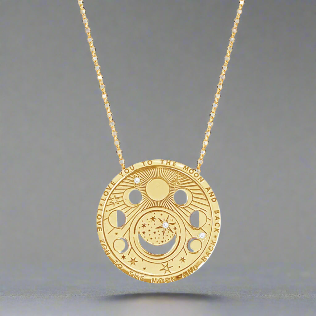 Gold Coin Pendant Necklace Phase of the Moon Symbol