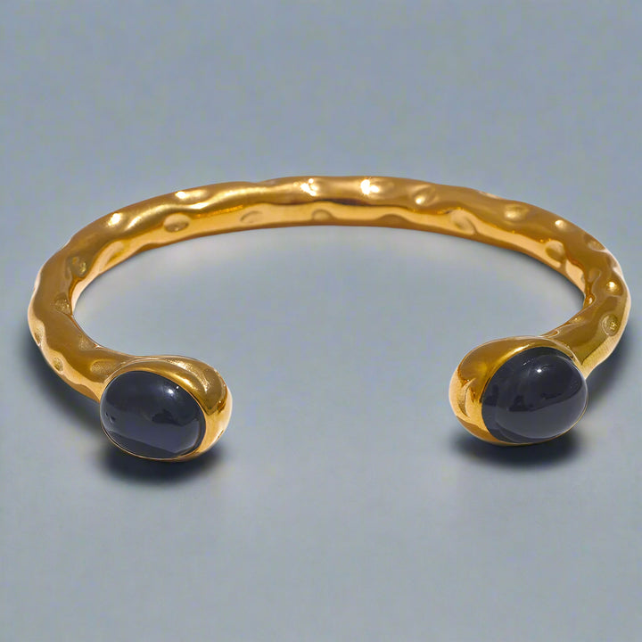 Meredith Multicoloured Stone Gold Cuff Bracelet. Blue