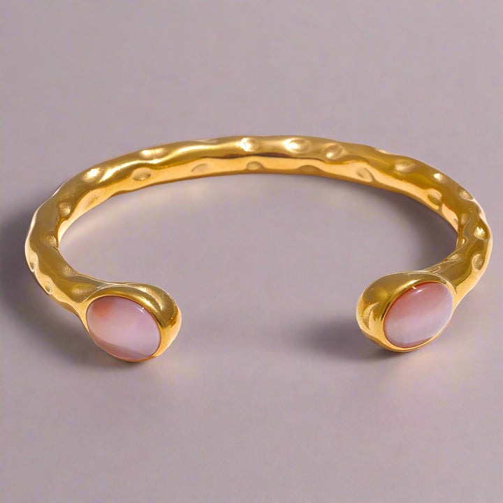 Meredith Multicoloured Stone Gold Cuff Bracelet. Pink