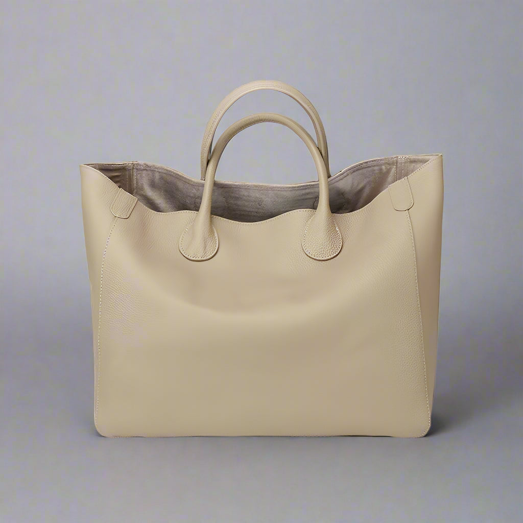Adele Pebbled Leather tote bag in Beige