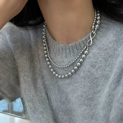 Double Strand Pearl Necklace. Grey.