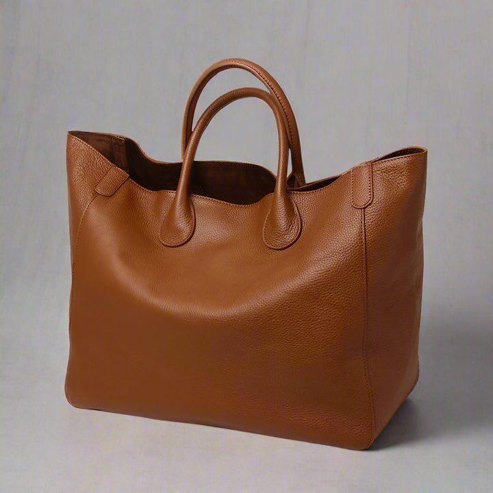 Adele Pebbled Leather tote bag in Tan